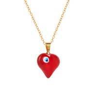 Classic Style Devil's Eye Heart Shape Titanium Steel Enamel Gold Plated Zircon Pendant Necklace 1 Piece main image 5