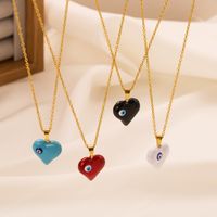 Classic Style Devil's Eye Heart Shape Titanium Steel Enamel Gold Plated Zircon Pendant Necklace 1 Piece main image 6