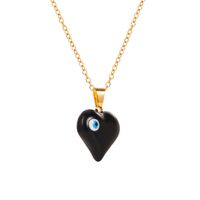 Classic Style Devil's Eye Heart Shape Titanium Steel Enamel Gold Plated Zircon Pendant Necklace 1 Piece sku image 1