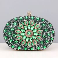 Red Green Blue Pu Leather Polyester Flower Rhinestone Oval Evening Bags sku image 27