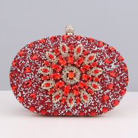 Red Green Blue Pu Leather Polyester Flower Rhinestone Oval Evening Bags sku image 26