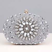 Red Green Blue Pu Leather Polyester Flower Rhinestone Oval Evening Bags sku image 32
