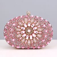 Red Green Blue Pu Leather Polyester Flower Rhinestone Oval Evening Bags sku image 30