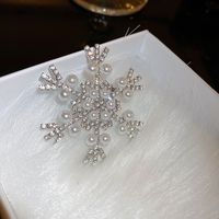 Fashion Snowflake Alloy Inlay Rhinestones Pearl Women's Brooches main image 5