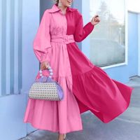 Women's Shirt Dress Fashion Turndown Patchwork Long Sleeve Color Block Maxi Long Dress Outdoor main image 3