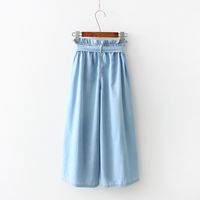 Fashion Solid Color Cotton Ankle-length Washed Wide Leg Pants main image 4