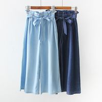 Fashion Solid Color Cotton Ankle-length Washed Wide Leg Pants main image 1