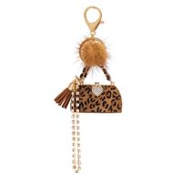 Retro Bag Heart Shape Leopard Pu Leather Inlay Rhinestones Women's Bag Pendant Keychain main image 3