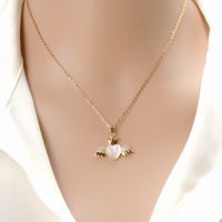 Fashion Heart Shape Wings Titanium Steel Inlay Rhinestones Opal Necklace 1 Piece main image 3