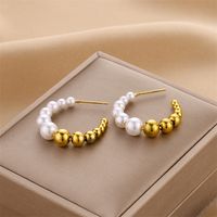 1 Pair Fashion C Shape Plating Imitation Pearl Titanium Steel Earrings sku image 1