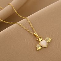 Fashion Heart Shape Wings Titanium Steel Inlay Rhinestones Opal Necklace 1 Piece main image 4