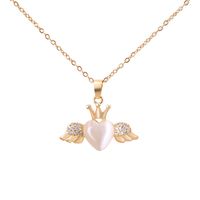Fashion Heart Shape Wings Titanium Steel Inlay Rhinestones Opal Necklace 1 Piece main image 5