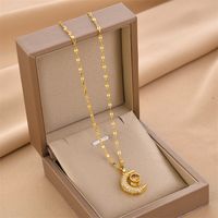 Fashion Moon Titanium Steel Plating Inlay Zircon Pendant Necklace 1 Piece main image 4