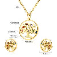 Simple Style Tree Stainless Steel Plating Zircon Earrings Necklace 1 Set main image 5