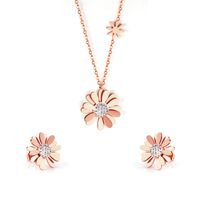 Simple Style Flower Stainless Steel Inlay Zircon Earrings Necklace 1 Set main image 1