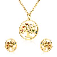 Simple Style Tree Stainless Steel Plating Zircon Earrings Necklace 1 Set main image 1