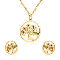 Style Simple Arbre Acier Inoxydable Placage Zircon Des Boucles D'oreilles Collier 1 Jeu main image 1