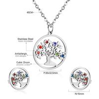 Simple Style Tree Stainless Steel Plating Zircon Earrings Necklace 1 Set main image 3