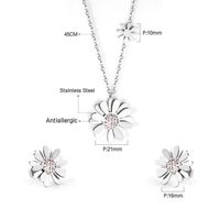 Simple Style Flower Stainless Steel Inlay Zircon Earrings Necklace 1 Set main image 4
