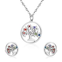 Simple Style Tree Stainless Steel Plating Zircon Earrings Necklace 1 Set main image 2