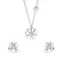 Simple Style Flower Stainless Steel Inlay Zircon Earrings Necklace 1 Set main image 2