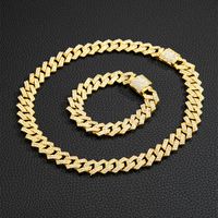 Hip-hop Geometric Solid Color Alloy Inlay Rhinestones Men's Bracelets Necklace 1 Set sku image 2