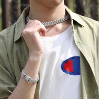 Hip-hop Geometric Solid Color Alloy Inlay Rhinestones Men's Bracelets Necklace 1 Set main image 3