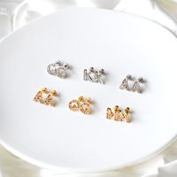 Fashion Letter Stainless Steel Inlay Zircon Ear Studs 1 Pair main image 5