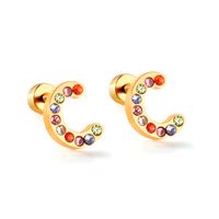 Fashion Letter Stainless Steel Inlay Zircon Ear Studs 1 Pair main image 2