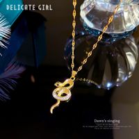 Moda Serpiente Acero Titanio Cobre Enchapado Embutido Diamantes De Imitación Collar Colgante main image 4