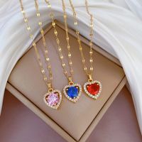Fashion Heart Shape Titanium Steel Copper Plating Hollow Out Inlay Zircon Pendant Necklace main image 1