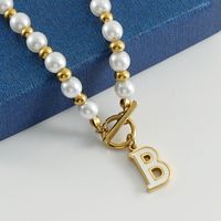 Fashion Letter Titanium Steel Pearl Plating Inlay Shell Pendant Necklace 1 Piece main image 4