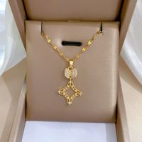 Fashion Square Titanium Steel Copper Plating Inlay Zircon Pendant Necklace main image 6