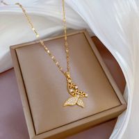 Fashion Butterfly Titanium Steel Copper Plating Hollow Out Inlay Zircon Pendant Necklace main image 5