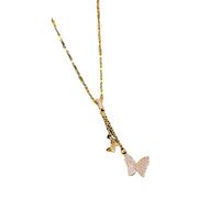 Sweet Butterfly Titanium Steel Copper Plating Inlay Zircon Pendant Necklace main image 3