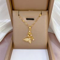 Fashion Butterfly Titanium Steel Copper Plating Hollow Out Inlay Zircon Pendant Necklace main image 1