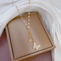 Sweet Butterfly Titanium Steel Copper Plating Inlay Zircon Pendant Necklace main image 6