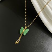 Fashion Butterfly Titanium Steel Copper Tassel Plating Pendant Necklace main image 3