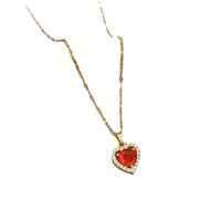 Fashion Heart Shape Titanium Steel Copper Plating Hollow Out Inlay Zircon Pendant Necklace main image 3