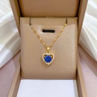 Fashion Heart Shape Titanium Steel Copper Plating Hollow Out Inlay Zircon Pendant Necklace main image 2