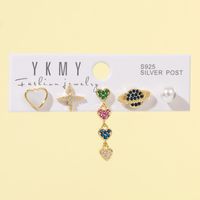 1 Set Yakemiyou Classic Style Starfish Heart Shape Flower Copper Enamel Zircon Ear Studs sku image 2