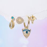Yakemiyou Fashion Pentagram Heart Shape Snake Copper Enamel Gold Plated Zircon Dangling Earrings 1 Set main image 3
