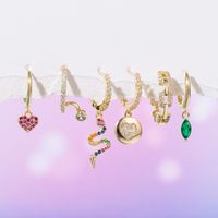 Yakemiyou Fashion Pentagram Heart Shape Snake Copper Enamel Gold Plated Zircon Dangling Earrings 1 Set main image 5
