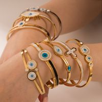 Fashion Devil's Eye Stainless Steel Gold Plated Rhinestones Gold Plated Bangle main image 5