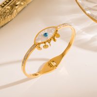 Fashion Devil's Eye Stainless Steel Gold Plated Rhinestones Gold Plated Bangle sku image 12