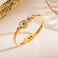 Fashion Devil's Eye Stainless Steel Gold Plated Rhinestones Gold Plated Bangle sku image 10