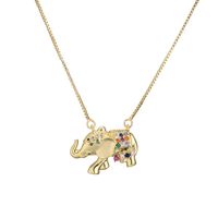 Cute Elephant Copper Enamel Zircon Necklace main image 4