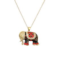 Cute Elephant Copper Enamel Zircon Necklace main image 2