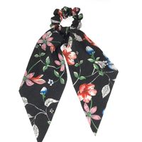 French Flower Streamer Scrunchy Hair Tie Fabric Bow Tie Silk Scarf sku image 1