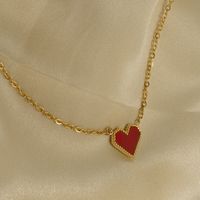 Retro Heart Shape Titanium Steel Enamel Pendant Necklace main image 5